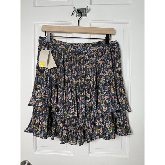 Boden Plisse Mini Pleaded Floral Skirt Grey Size US 10 NWT RO178 - Picture 1 of 11